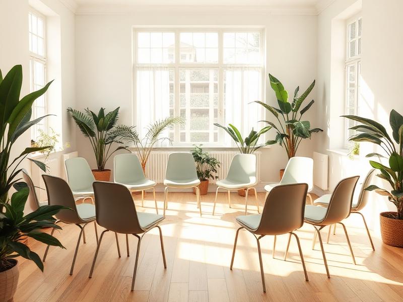 Circle of chairs in a sunlit room